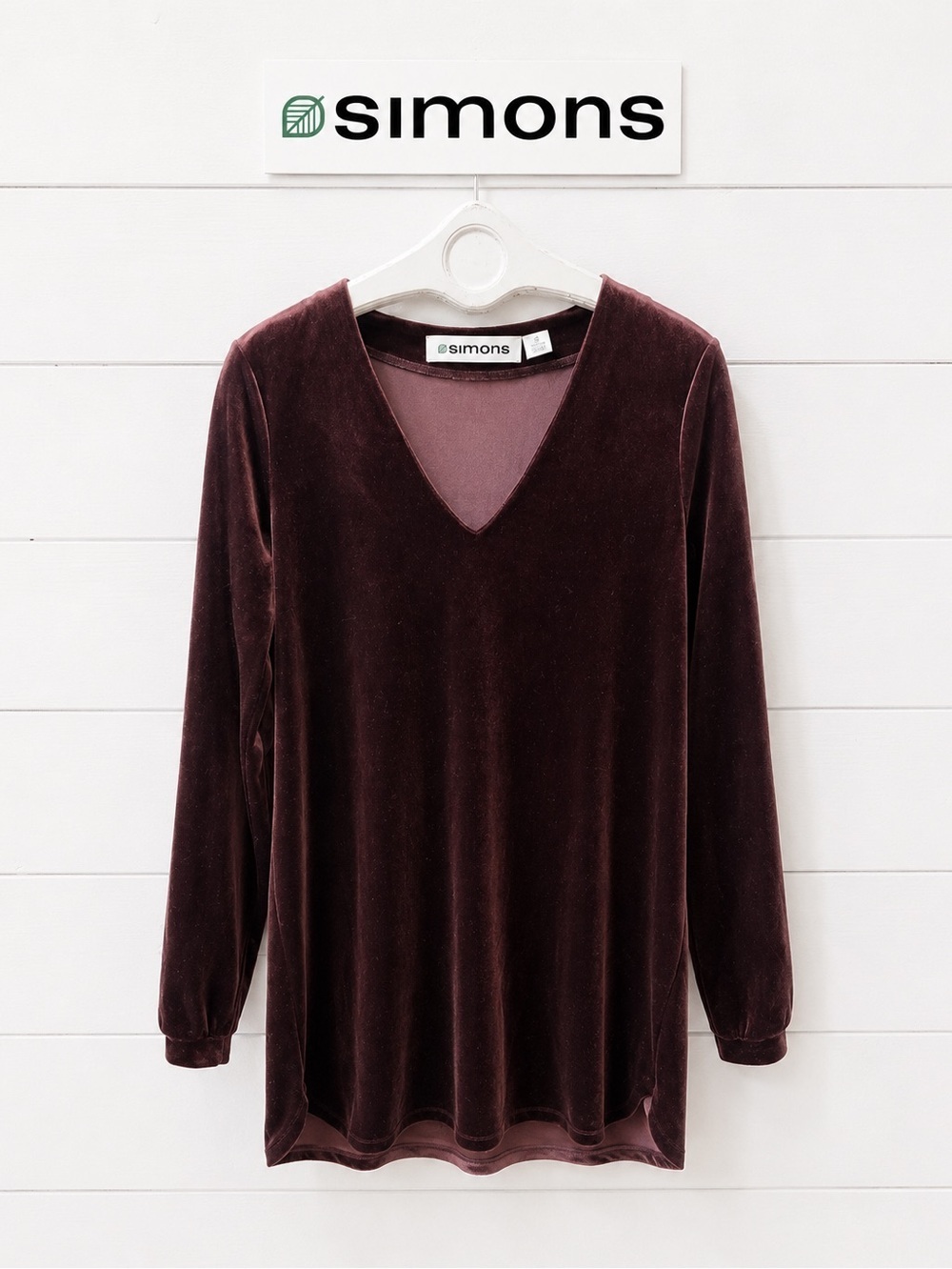 CONTEMPORAINE – Burgundy Velvet Tunic – Size M